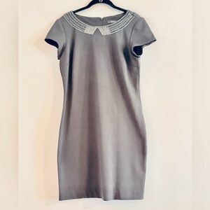 Ellen Tracy Stylish Black Mini Dress with Embellished Neckline Size 8